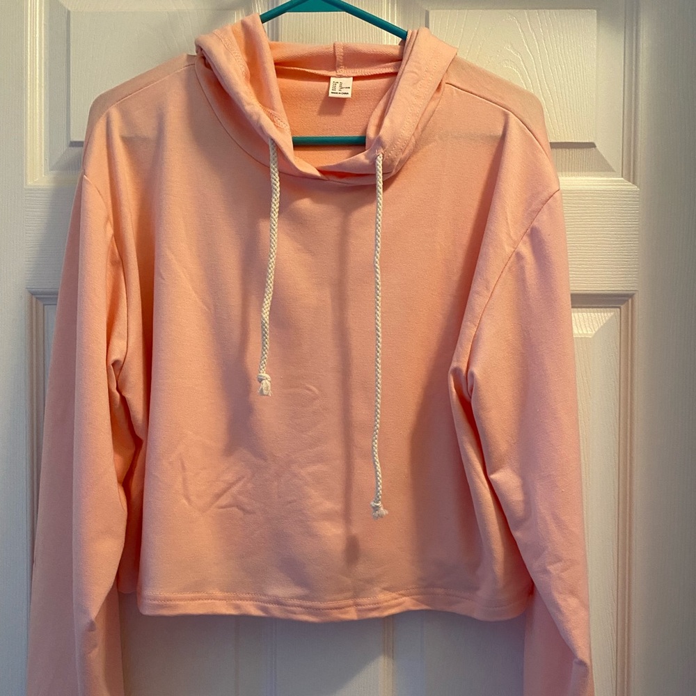 MAKEMECHIC Women's Drawstring Cropped Hoodie-pale pink- XL